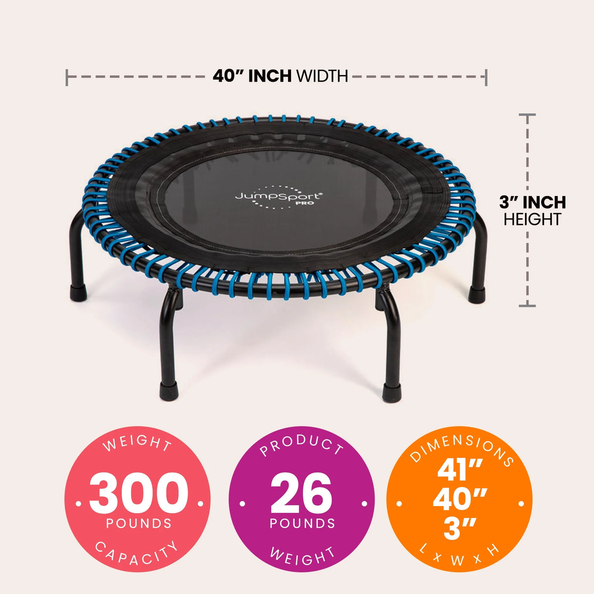 JumpSport Fitness Trampoline 39 Inch Teal/Black - 350 Pro