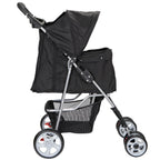 HomGarden 4 Wheel Foldable Pet Stroller Carrier Cart With Storage Basket And Cup Holder - Black