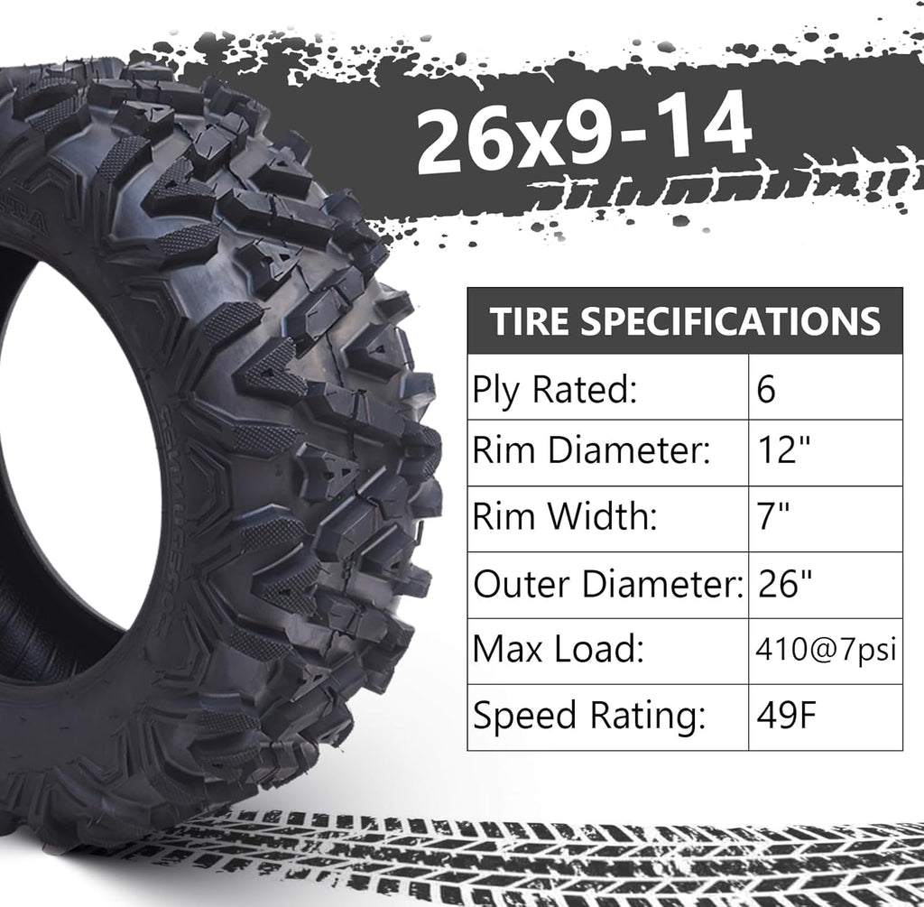Set Of 2 All-Terrain ATV/UTV Off-Road Tires, 26x12-12, 6PR, Black