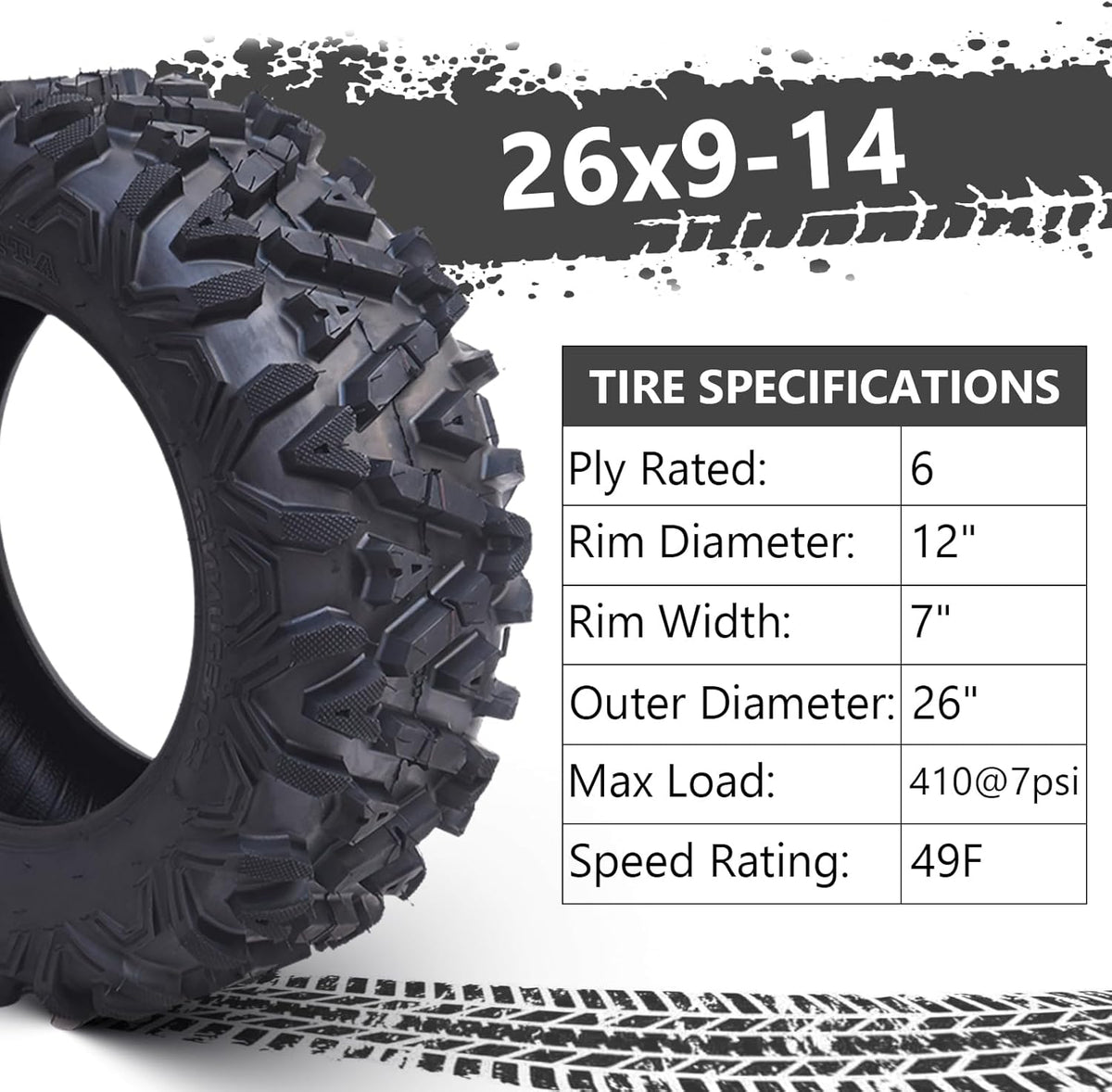 Set Of 2 All-Terrain ATV/UTV Off-Road Tires, 26x12-12, 6PR, Black
