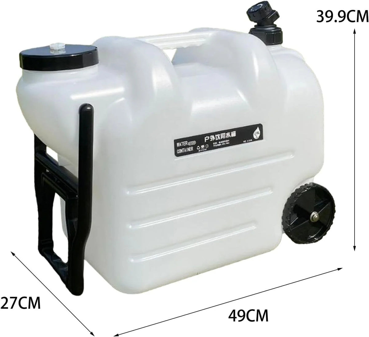 Wheeled Water Storage Container With Handle And Faucet, 28L PE, 49cmx27cmx39.9cm