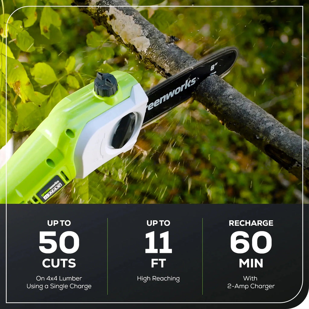 Greenworks 40V 20in Pole Saw With Hedge Trimmer Attachment, 2.0 Ah Battery And Charger