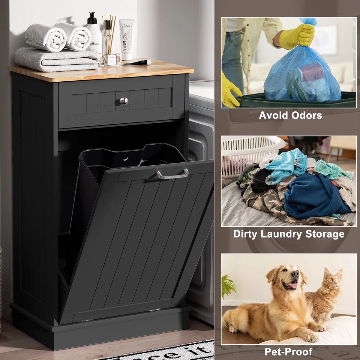 HARIPUL Single Tilt-Out Trash Cabinet For 13 Gallon Waste Bin, White