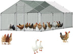 VEVOR Walk-In Metal Chicken Coop With Cover, 19.7 x 9.8 x 6.5 ft, Spire Roof And Security Lock