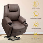 Electric Power Lift Recliner Chair With Leather Massage, Lumbar Heating, 8 Vibrating Nodes, Cup Holders And USB Port