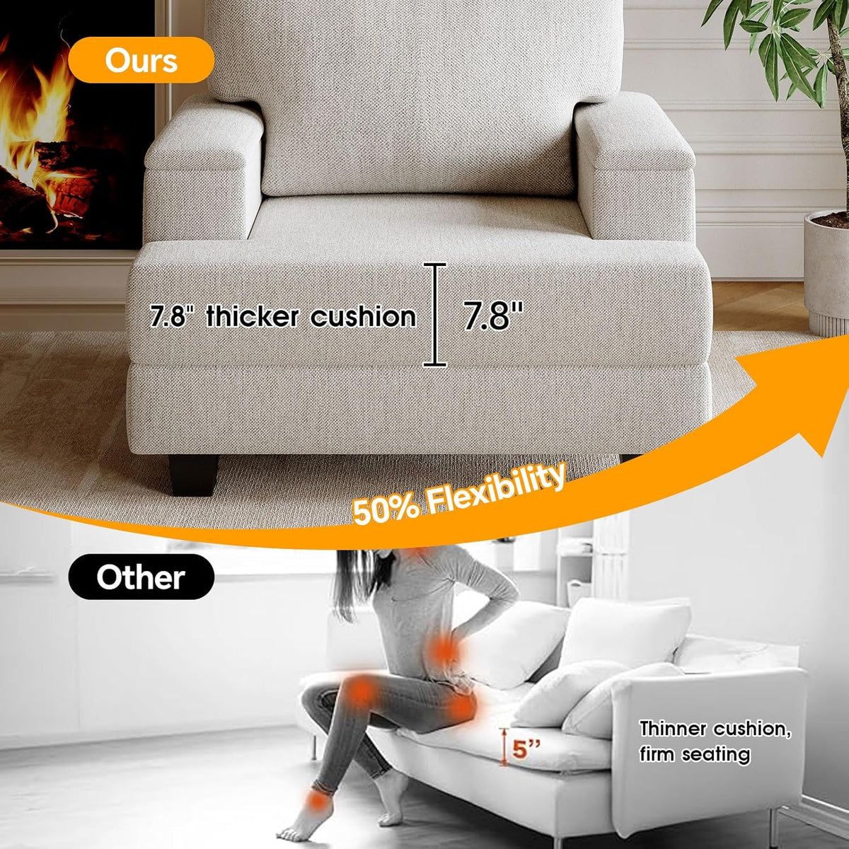 Oversized Chenille Accent Chair With Armrest Organizer And 7.8 in Cushion
