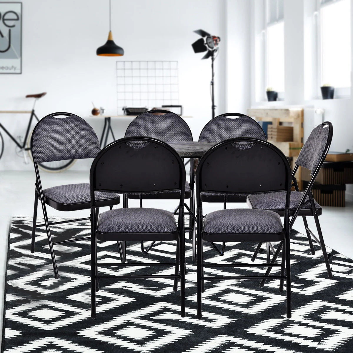 Costway Folding Chairs With Fabric Upholstered Padded Seats And Metal Frame - Set Of 6