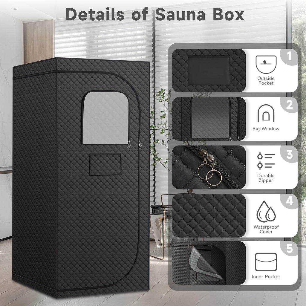 Portable Far Infrared Dry Sauna Box With Red Light Therapy, 9 Levels, 5.9ft x 2.9ft x 2.6ft