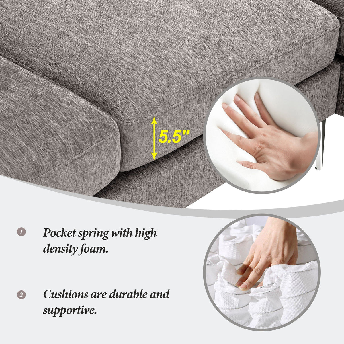 Churanty Convertible L-Shaped Sectional Sofa With Reversible Chaise Lounge, 84 Inch