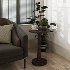 Pedestal End Table With Round Tray Top And Distressed Finish
