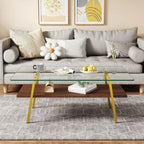 MQLIFEBOOM 2 Tier Rectangle Coffee Table With Tempered Glass Top And Wood Center Table
