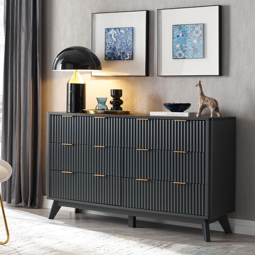 OKD 6-Drawer Dresser With Faux Marble Top, Natural Oak, 16in D x 54in W x 32in H