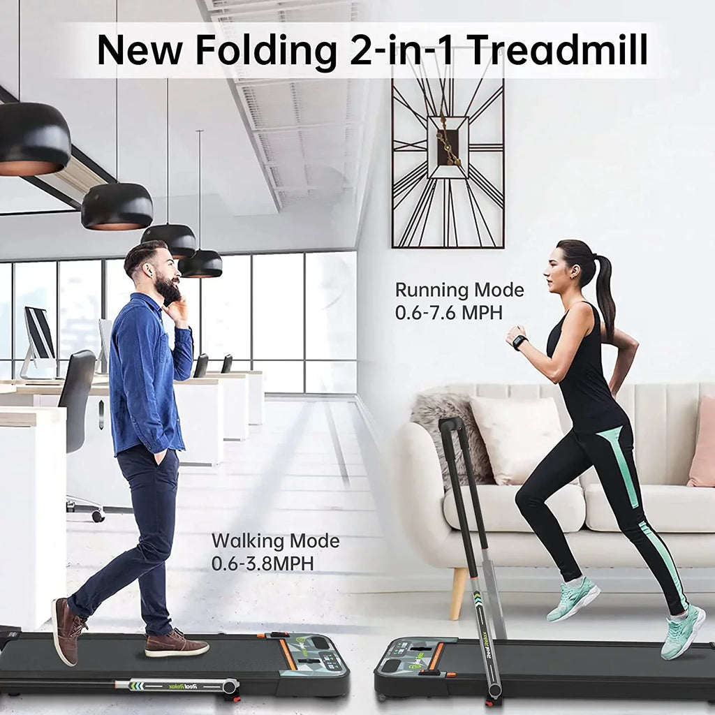 Real Relax 2 In 1 Folding Treadmill, 2.25HP, 42.5x17 Inch Belt - Home Office