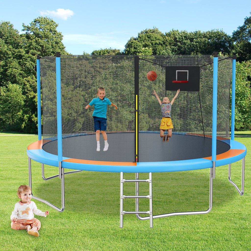 SHINPT 14ft Outdoor Trampoline With Safety Net, Basketball Hoop And Ladder