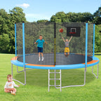 SHINPT 14ft Outdoor Trampoline With Safety Net, Basketball Hoop And Ladder