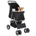 HomGarden 4 Wheel Foldable Pet Stroller Carrier Cart With Storage Basket And Cup Holder - Black