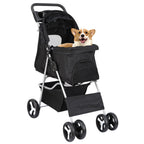 HomGarden 4 Wheel Foldable Pet Stroller Carrier Cart With Storage Basket And Cup Holder - Black