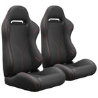 2PC Universal Reclinable Bucket Racing Seats With Adjustor Slider - Red PVC Leather
