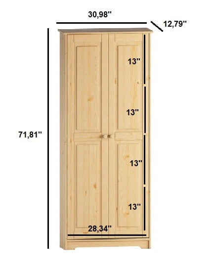 Solid Wood Freestanding Pantry Storage Cabinet With 2 Doors And 3 Adjustable Shelves