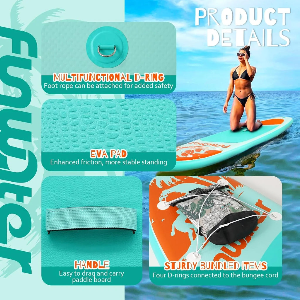 FunWater Inflatable Stand Up Paddle Board, 11 ft x 32 in x 6 in - SUP Paddle Accessories