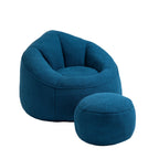 MOONMISS Microfiber Upholstered Round Bean Bag Sofa Chair With Ottoman - Gray