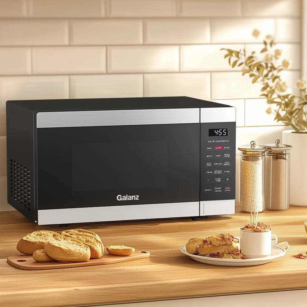 Galanz 0.9 Cu ft Air Fry Countertop Microwave, 900 Watts, Stainless Steel - GSWWD09S1A09B