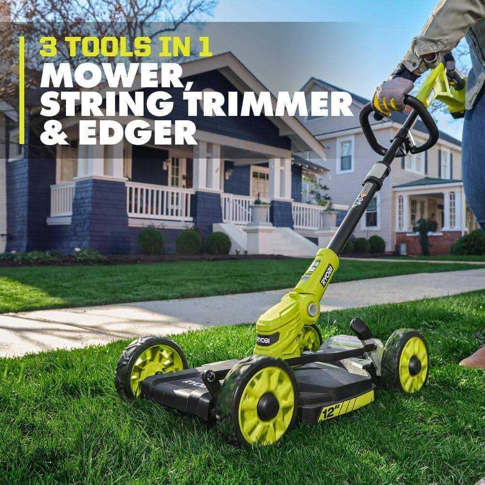 RYOBI ONE+ 18V 12 in. Cordless Battery Mower, String Trimmer And Edger