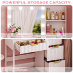 Ktaxon Vanity Makeup Table With Stool, 3-Color Lighted Mirror, 3 Shelves, Drawers, White - 35.43 x 15.55 x 29.53-53.27 in