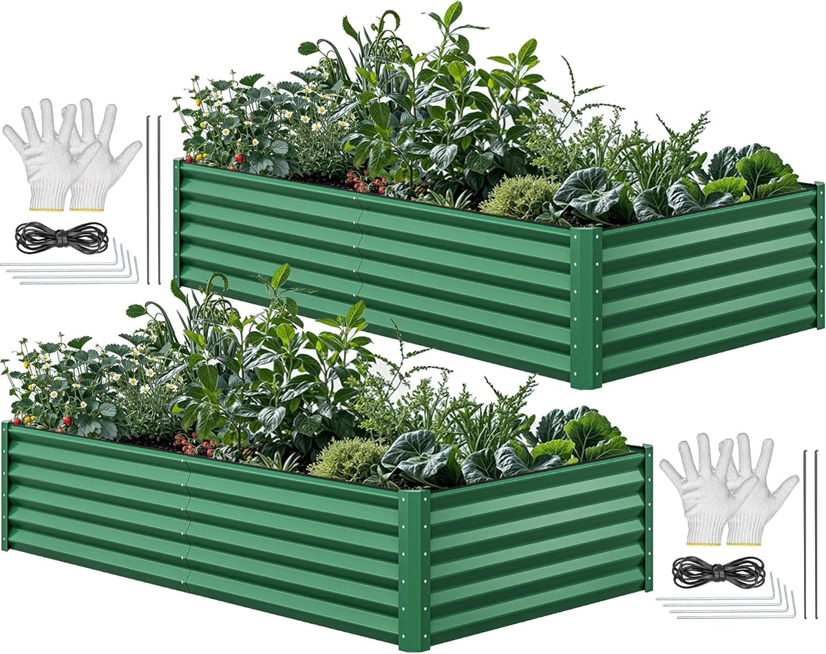 Large Raised Garden Bed Kit 8x4x2ft 2 Pcs Green