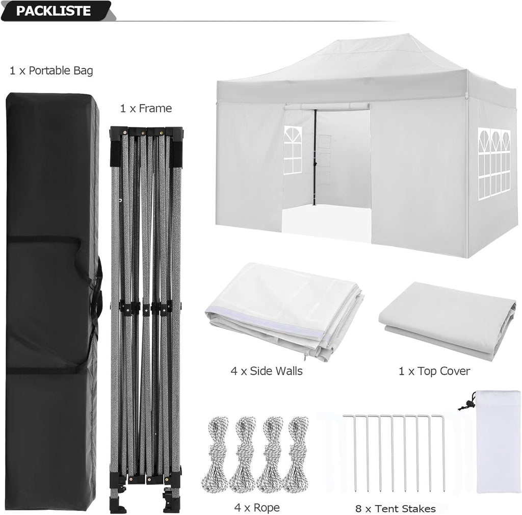 COBIZI Pop-Up Canopy Tent 10x15ft With 4 Sidewalls, White