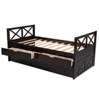 Captain Wood Twin Bed With Trundle And 3 Drawers, Brown, 78.9 in L x 42.7 in W x 36.2 in H