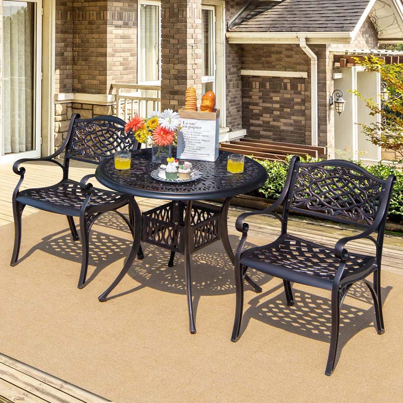 All-Weather Cast Aluminum Outdoor Dining Armchairs With Curved Seats - 2/4 Pcs