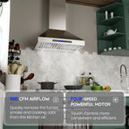 EKON KITCHEN EXPERT 36 Inches Stainless Steel Convertible Wall Mount Range Hood With Charcoal Filter And Remote Control - NAP04-36