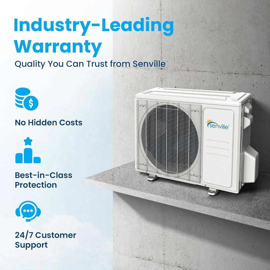 Senville Mini Split Air Conditioning Heat Pump, 9000 Watts, 110/120 Volts, White