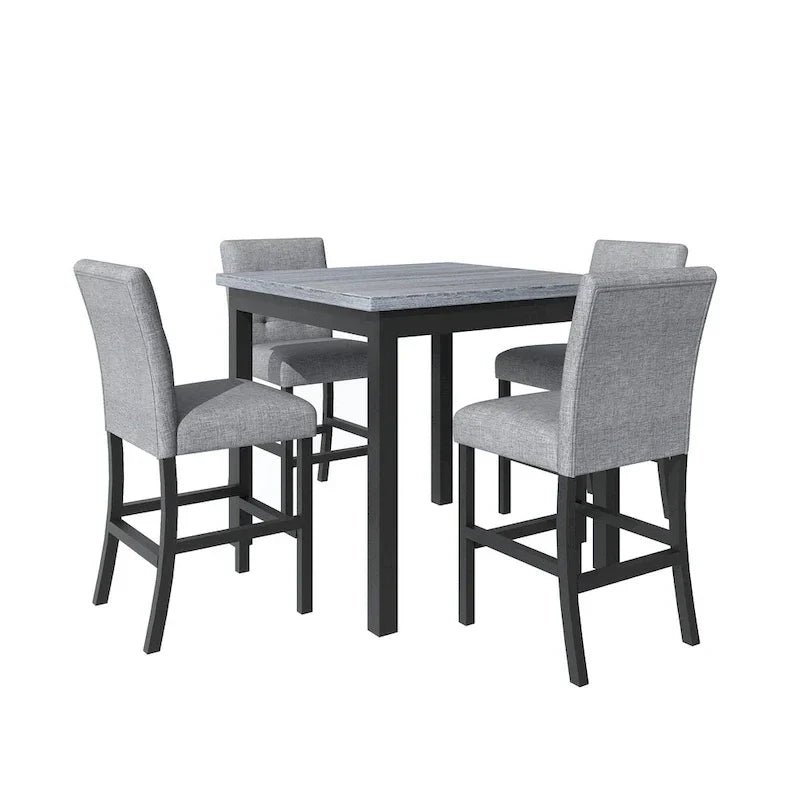 5 Piece Counter Height Wood Dining Set With Rectangle Table And 4 Upholstered High-Back Chairs - 35.4x35.4x36in