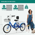 26-Inch Adult Tricycle - 7-Speed Heavy-Duty 3-Wheeled Bicycle