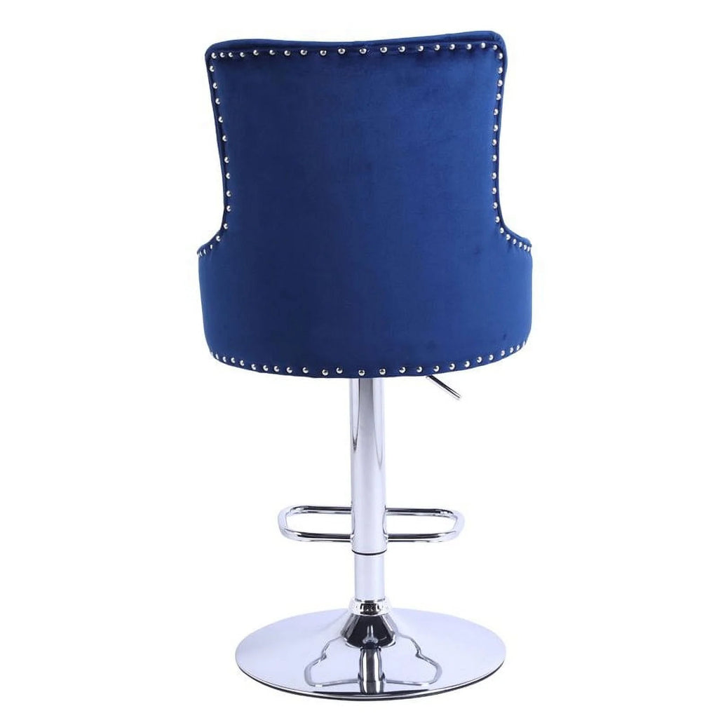 Alexent 2-Piece Swivel Bar Stools, Dark Blue, 43.7-51.6 H, 19.3 W x 18.1 D - Silver Footrest