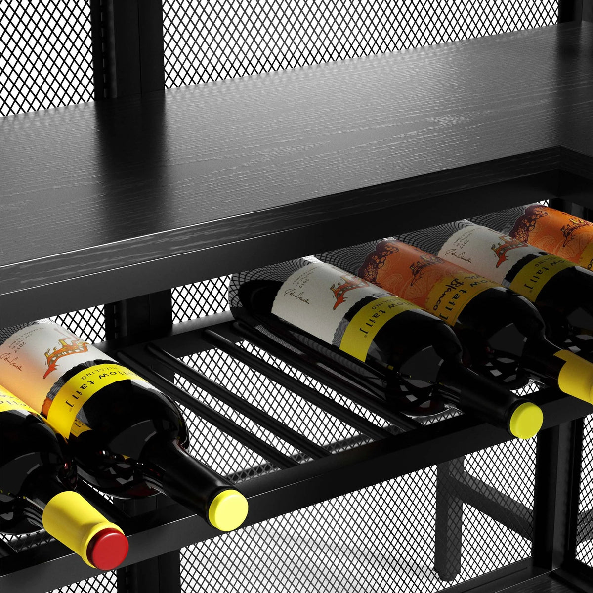 Dextrus 5 Tier Home Bar Unit With 43in Wine Cabinet, LED Lights, Wine Rack And Footrest - Black