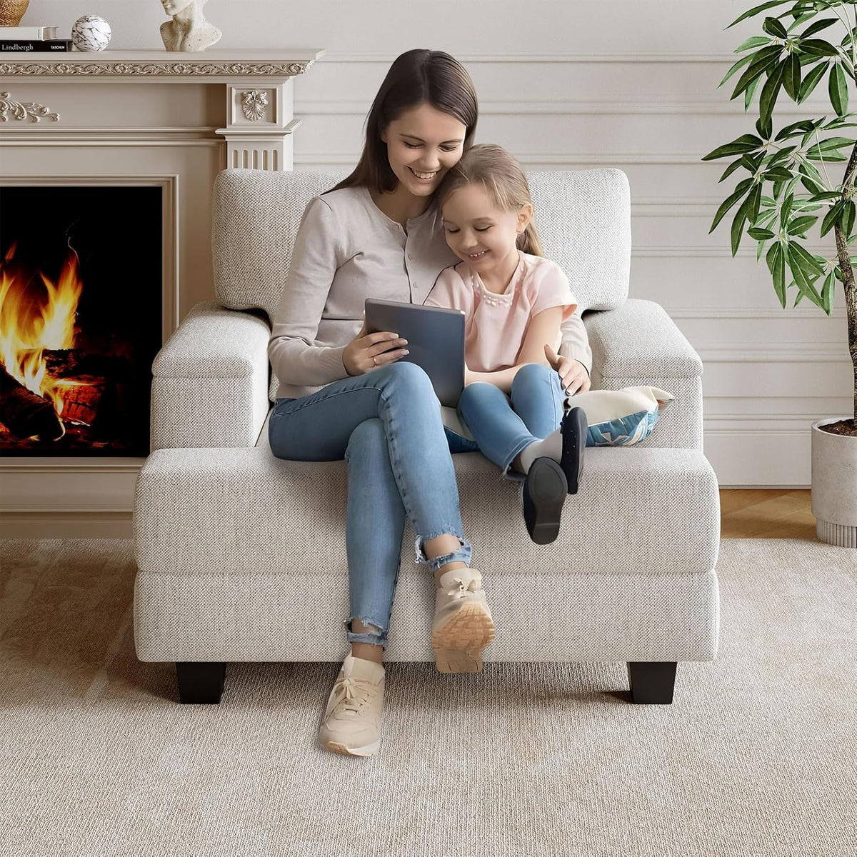 Oversized Chenille Accent Chair With Armrest Organizer And 7.8 in Cushion