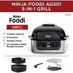 Ninja Foodi 5-in-1 Indoor Electric Grill With Air Fry, 4-qt Crisper Basket, Black/Silver - AG301