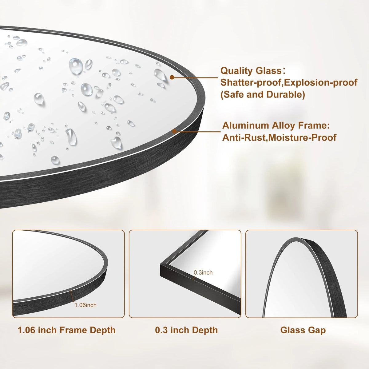 Arched Full Length Floor Mirror With Aluminum Alloy Frame - 65x22, 71x24, 71x28, 71x32