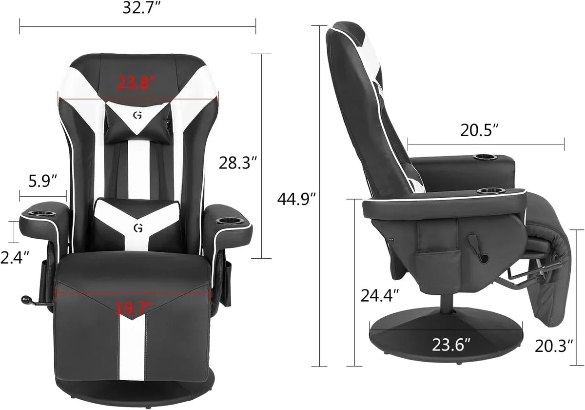 King Throne Ergonomic Gaming Chair With Footrest, Headrest, Lumbar Support, Cupholders, Black White