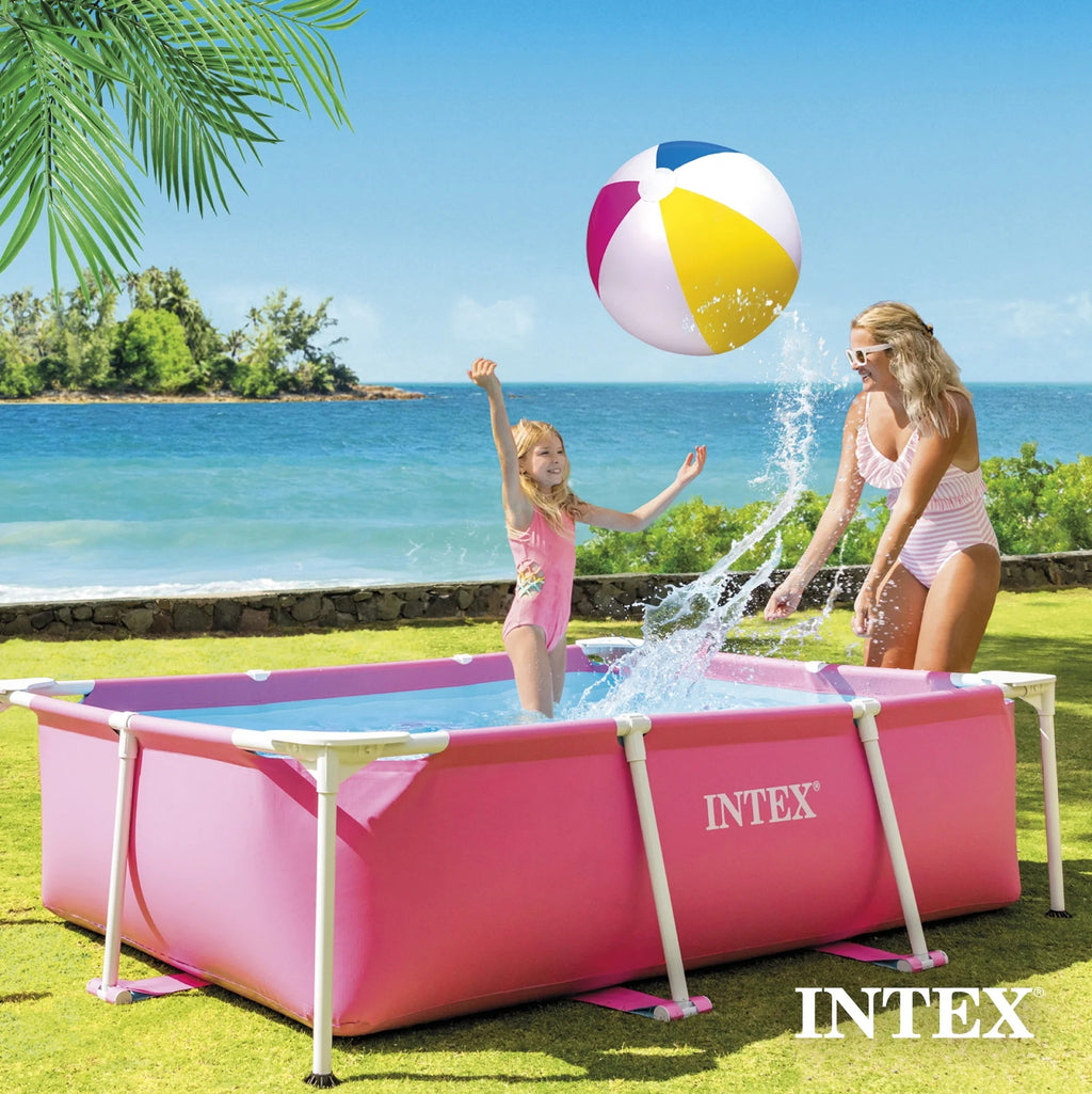 INTEX Rectangular Metal Frame Above Ground Swimming Pool, Pink, 7ft x 23in