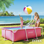 INTEX Rectangular Metal Frame Above Ground Swimming Pool, Pink, 7ft x 23in
