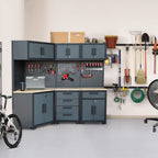 HPDMC 7-Piece Metal Garage Cabinet System With 4-Drawer Roller Cabinet, 47.2 in Workbench And Pegboards