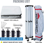 MASTERCANOPY Heavy Duty Pop-Up Canopy Tent With Sidewalls, 10x15 White - PKG