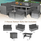 7-Piece Rattan Patio Dining Set With 3 Corner Chairs, 3 Ottomans And Table