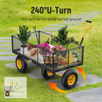 Vibemo Steel Garden Cart 2-in-1, 1400 lbs, 13 in Pneumatic Tires, Black - VB-GC02