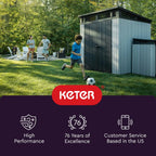 Keter Resin Outdoor Storage Shed With Floor And Locking Double Doors, Grey, 55.1 in L x 29 in W x 67.1 in H - Premier Tall