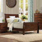 Homiyad Twin Size Sleigh Bed Brown Cherry Finish - Louis Philipe